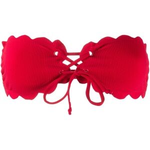 MARYSIA
Scallop Lace-up Bikini Top In Red NWT